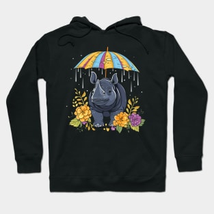 Rhinoceros Rainy Day With Umbrella Hoodie